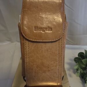 Hengwin Genuine Leather Phone Holster Belt Pouch Vertical Cell Phone Case Brown
